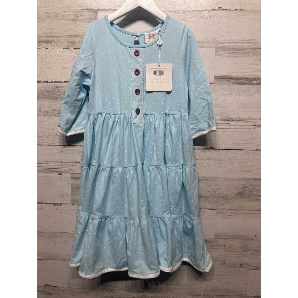 Swoon Baby Dress Girls Size 10 Light Blue Polka Dot Tiered NWT